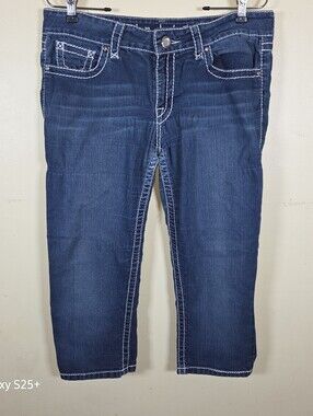 Ten Denim Jeans Capris Womens 13 Blue Jeweled Back Pocket Stretch